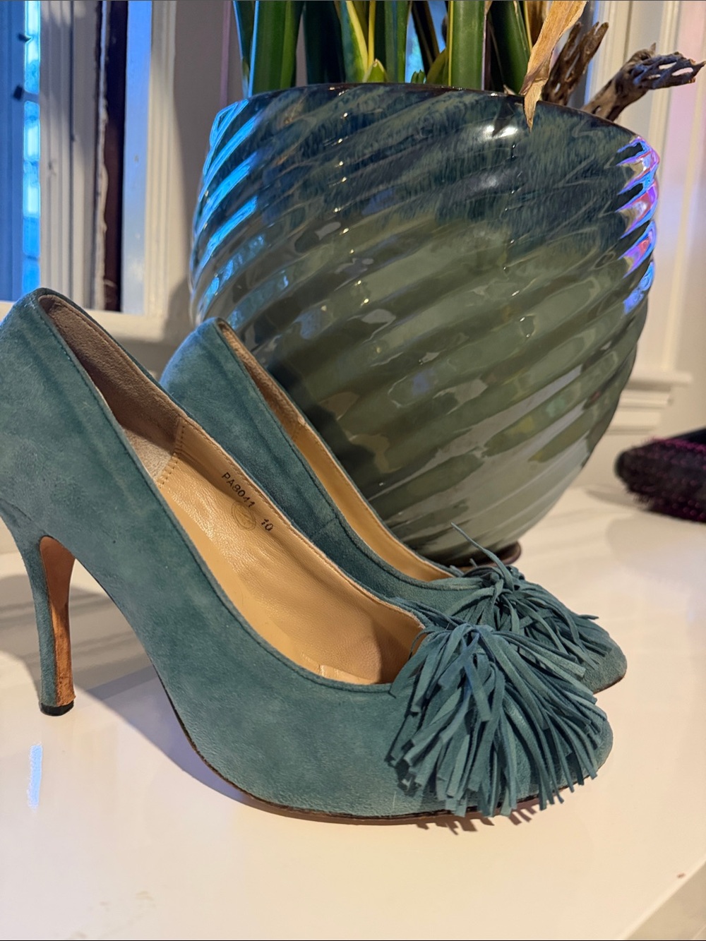 Charlotte Ronson Teal Suede Tassel Pumps